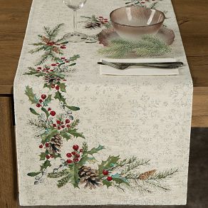 Obrus dekoracyjny świąteczny bieżnik 45x140 Eurofirany naturalny wielokolorowy ostrokrzew