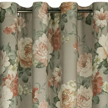 Zasłona gotowa na przelotkach FIORE 140x250 Eurofirany oliwkowa kremowa welwetowa w kwiaty