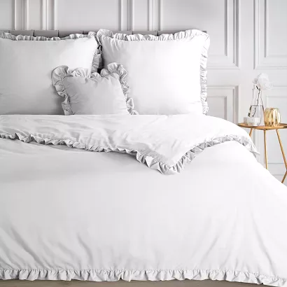 Pościel z mikrowłókna 160x200 Design91 biała z falbanami