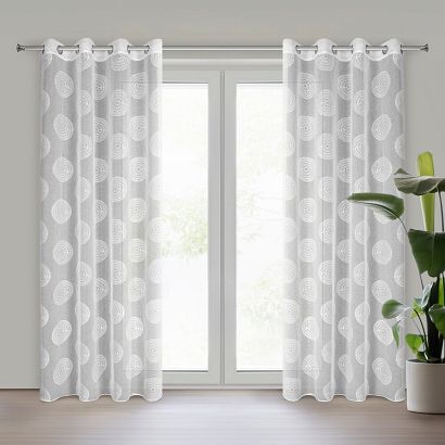 Firana gotowa na przelotkach MILAGROS 140x250 Eurofirany biała zdobiona haftem w koła