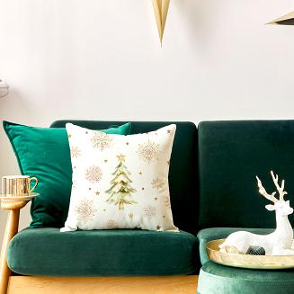 Poszewka dekoracyjna świąteczna CHOINKI ZIMOWA OPOWIEŚĆ 40x40 welwetowa śmietankowa