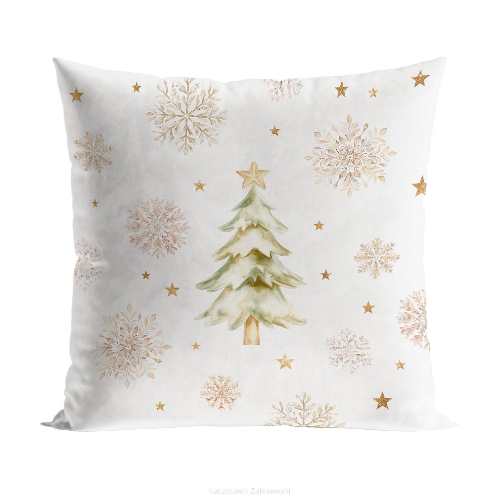 Poszewka dekoracyjna świąteczna CHOINKI ZIMOWA OPOWIEŚĆ 40x40 welwetowa śmietankowa