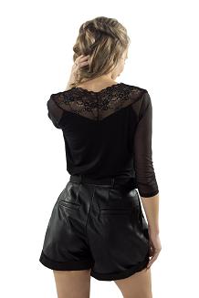 Bluzka damska z tiulowymi rękawami 3/4 Danita czarna