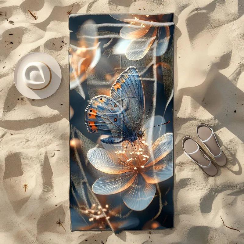 Ręcznik plażowy 100x180 motyl na kwiatku