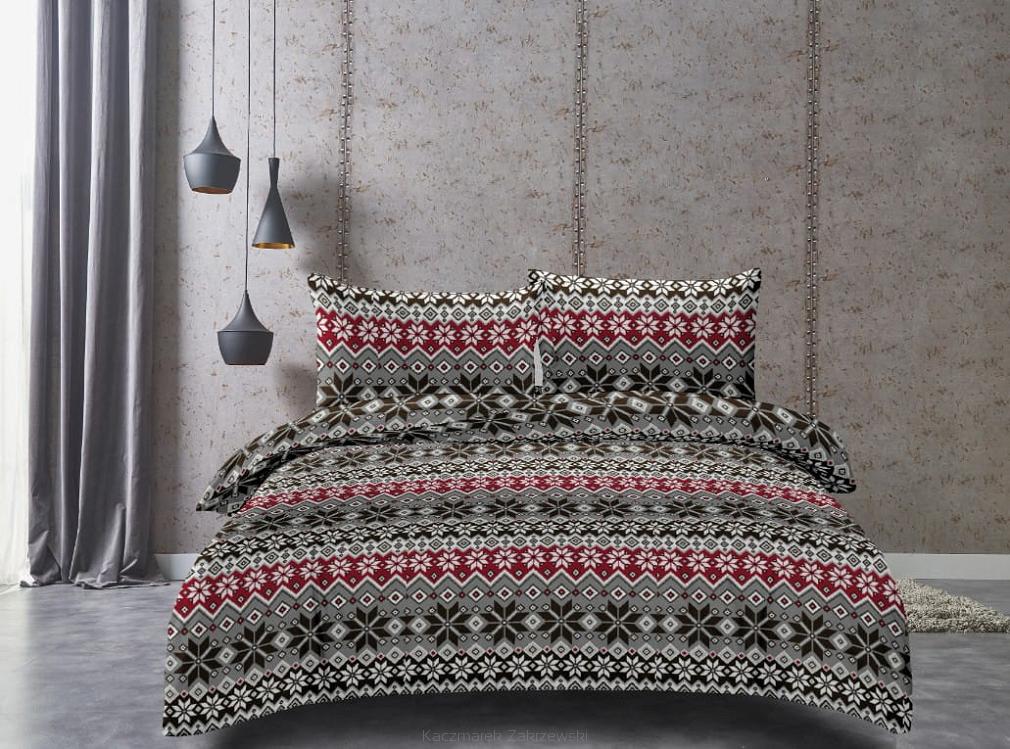 Pościel świąteczna 160x200 biała szara czerwona czarna świąteczne sweterkowe gwiazdki