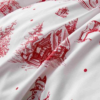 Biała Pościel Świąteczna Satyna Bawełniana z Nadrukiem 140x200 Laponia