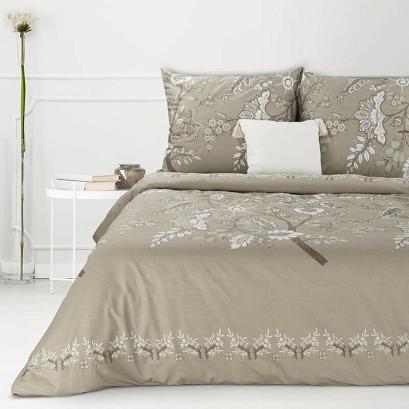 Pościel bawełniana Classic Deluxe SARA 200x220 Eurofirany beżowa biała w rustykalne kwiaty 