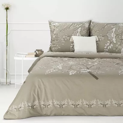 Pościel bawełniana Classic Deluxe SARA 200x220 Eurofirany beżowa biała w rustykalne kwiaty 