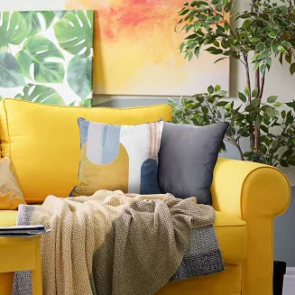 Poszewka dekoracyjna VELVET 45x45 Eurofirany niebieska musztardowa motyw geometryczny