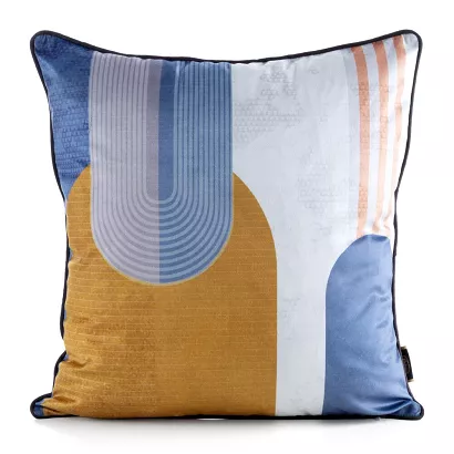 Poszewka dekoracyjna VELVET 45x45 Eurofirany niebieska musztardowa motyw geometryczny