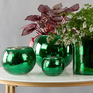 Świecznik dekoracyjny VERRE3 10x8 Eurofirany zielony szklany kulisty z marmurkową strukturą