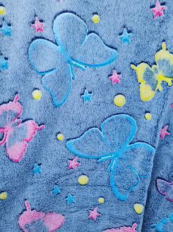 Koc świecący w ciemności 150x200 fluorescencyjny kolorowe motyle niebieski