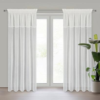 Zasłona gotowa na taśmie AGIS 140x270 Eurofirany biała zdobiona moherowym pasem