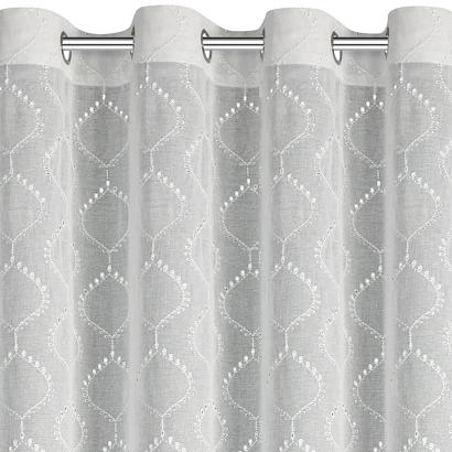 Firana gotowa na przelotkach RAYA 140x250 Eurofirany biała geometryczny haft