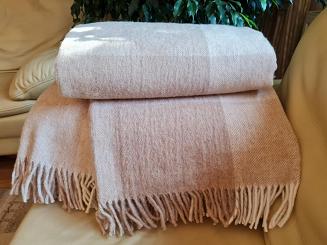 Koc wełniany z frędzlami 160x200 beżowa kremowa krata