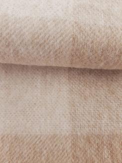 Koc wełniany z frędzlami 160x200 beżowa kremowa krata