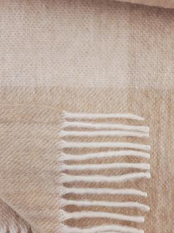 Koc wełniany z frędzlami 160x200 beżowa kremowa krata