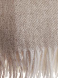 Koc wełniany z frędzlami 160x200 beżowa kremowa krata