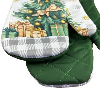 Rękawice kuchenne 18x27 z magnesem 2 szt. świąteczne białe zielone choinka prezenty