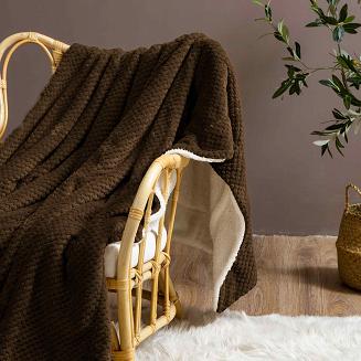 Koc narzuta Sherpa 150x200 brązowy biały dwustronny baranek