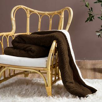 Koc narzuta Sherpa 150x200 brązowy biały dwustronny baranek