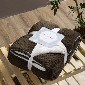 Koc narzuta Sherpa 150x200 brązowy biały dwustronny baranek