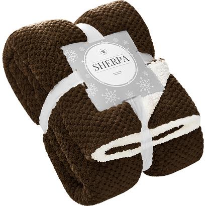 Koc narzuta Sherpa 150x200 brązowy biały dwustronny baranek