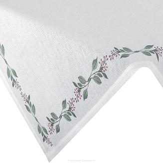 Obrus dekoracyjny wodoodporny LILY 140x220 Eurofirany biały zielony wzór botaniczny na brzegach