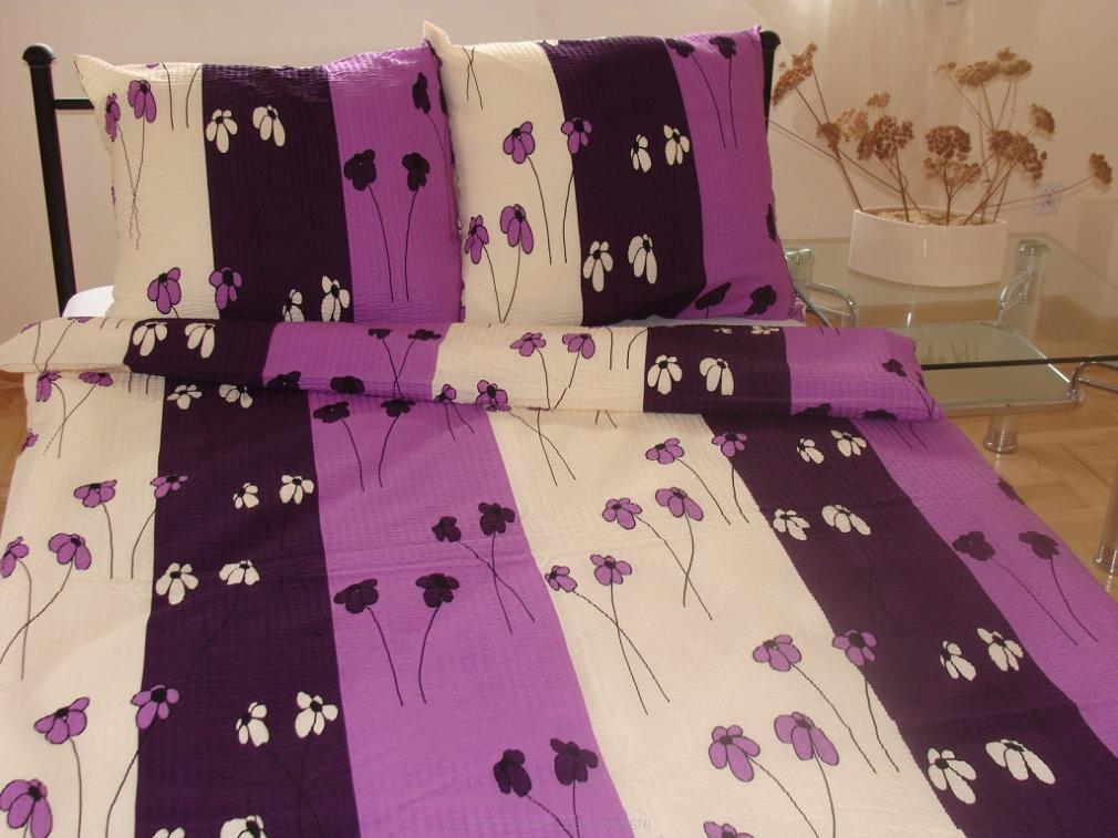 Pościel z kory 100% bawełna 200x220 wzór fioletowe kwiatki