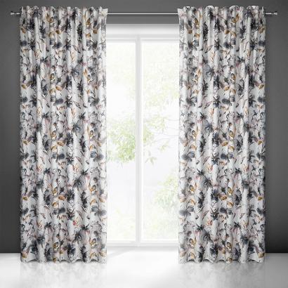 Zasłona gotowa na taśmie NIKA 140x270 Eurofirany biała w kwiaty