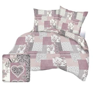 Pościel flanelowa 160x200 różowa patchwork serca motyle kwiaty