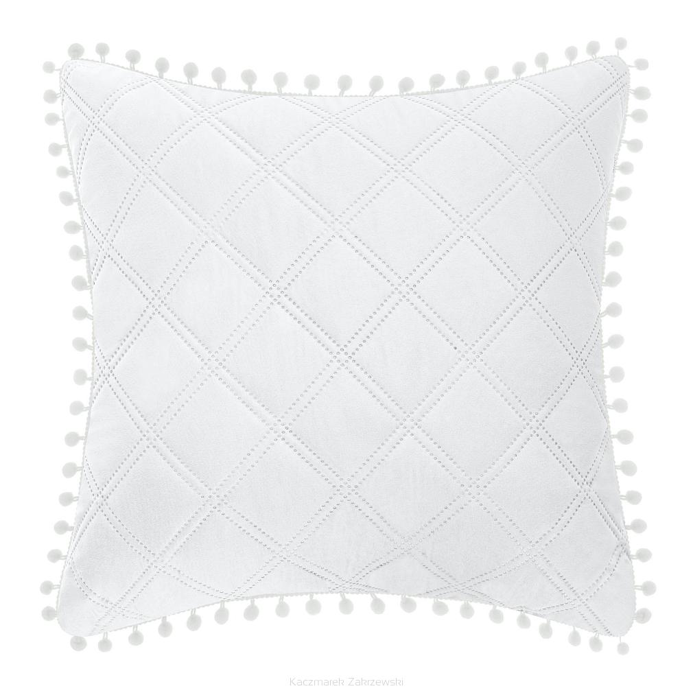 Poszewka dekoracyjna POMPOO 45x45 biała z pomponami