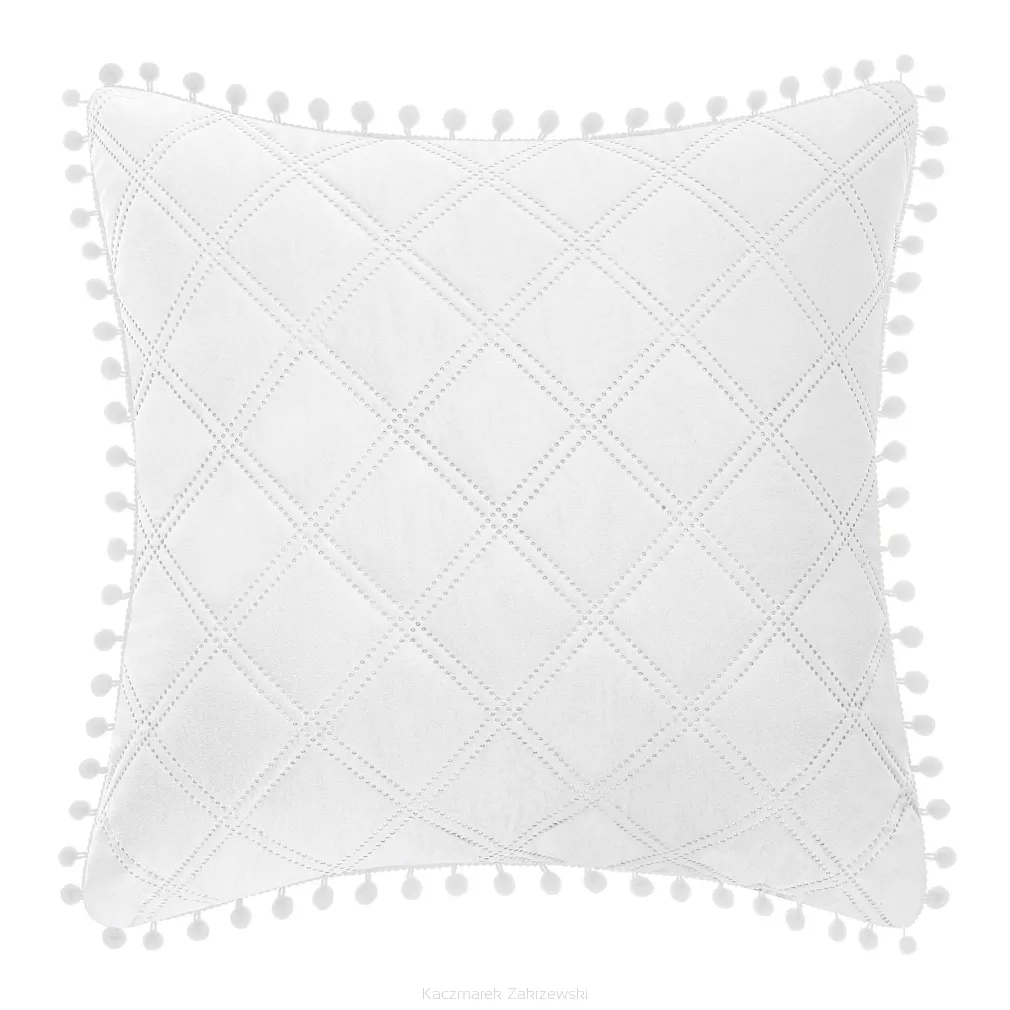 Poszewka dekoracyjna POMPOO 45x45 biała z pomponami