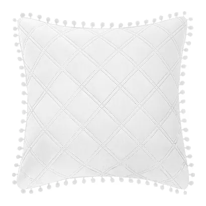 Poszewka dekoracyjna POMPOO 45x45 biała z pomponami