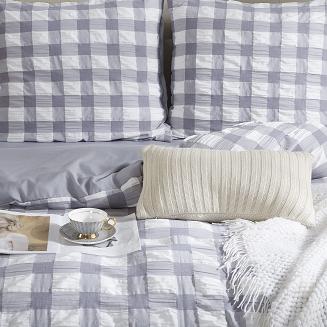 Pościel marszczona CREASY CHECK 200x220 kratka szara biała