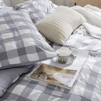 Pościel marszczona CREASY CHECK 200x220 kratka szara biała
