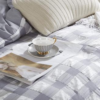 Pościel marszczona CREASY CHECK 200x220 kratka szara biała