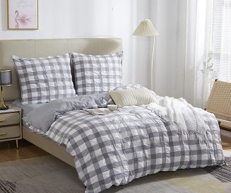 Pościel marszczona CREASY CHECK 200x220 kratka szara biała
