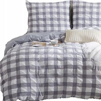 Pościel marszczona CREASY CHECK 200x220 kratka szara biała