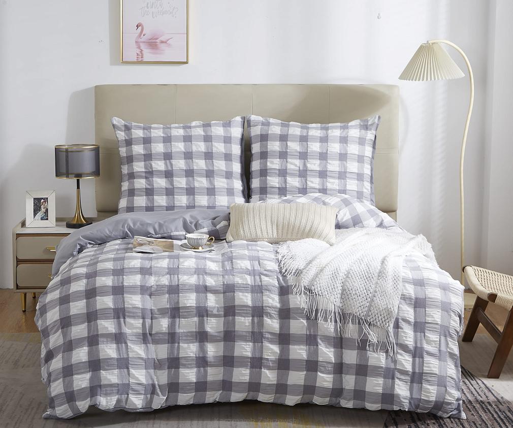 Pościel marszczona CREASY CHECK 200x220 kratka szara biała