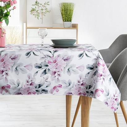 Obrus dekoracyjny wodoodporny GARDEN 140x220 Eurofirany biały w subtelny nadruk kwiatów