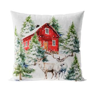 Poszewka dekoracyjna świąteczna ZIMOWY LAS 40x40 welwetowa wielokolorowa