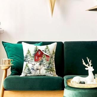 Poszewka dekoracyjna świąteczna ZIMOWY LAS 40x40 welwetowa wielokolorowa