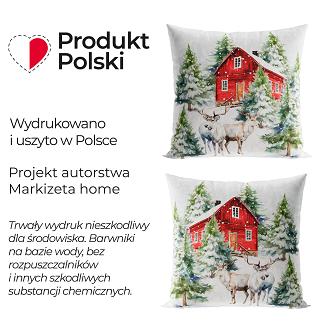 Poszewka dekoracyjna świąteczna ZIMOWY LAS 40x40 welwetowa wielokolorowa