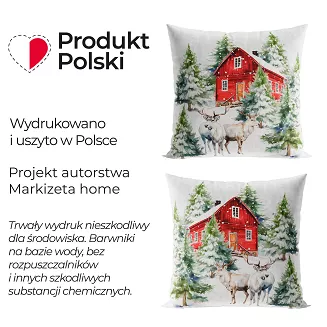 Poszewka dekoracyjna świąteczna ZIMOWY LAS 40x40 welwetowa wielokolorowa