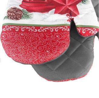 Rękawice kuchenne 18x27 z magnesem 2 szt. świąteczne szare czerwone lampion świąteczny