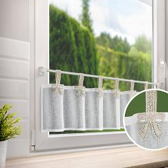 Firana gotowa na szelkach zazdrostka MELISA 150x30 Eurofirany biała zdobiona beżowymi kokardkami