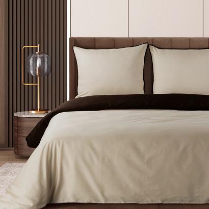 Pościel satynowa LUNARA 220x200 Eurofirany beżowa brązowa ozdobny sznur