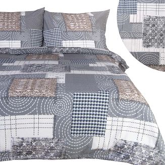Pościel flanelowa FLANELOVE 220x200 szara biała beżowa patchwork