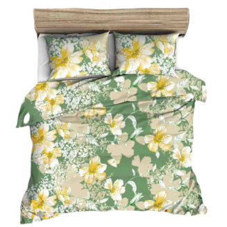 Pościel z kory 160x200 kwiaty duże żółte na zielonym tle